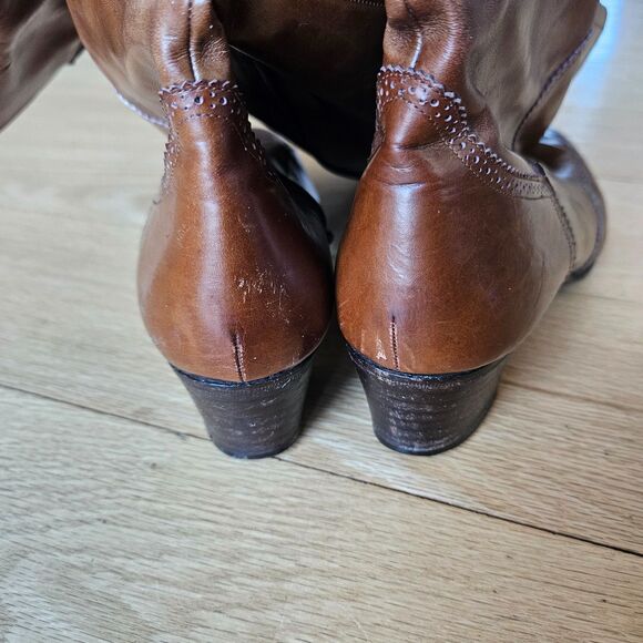 Salvatore Ferragamo CARLA women's Brouged Leather Dress Boots, Camel size 7 - Picture 9 of 12